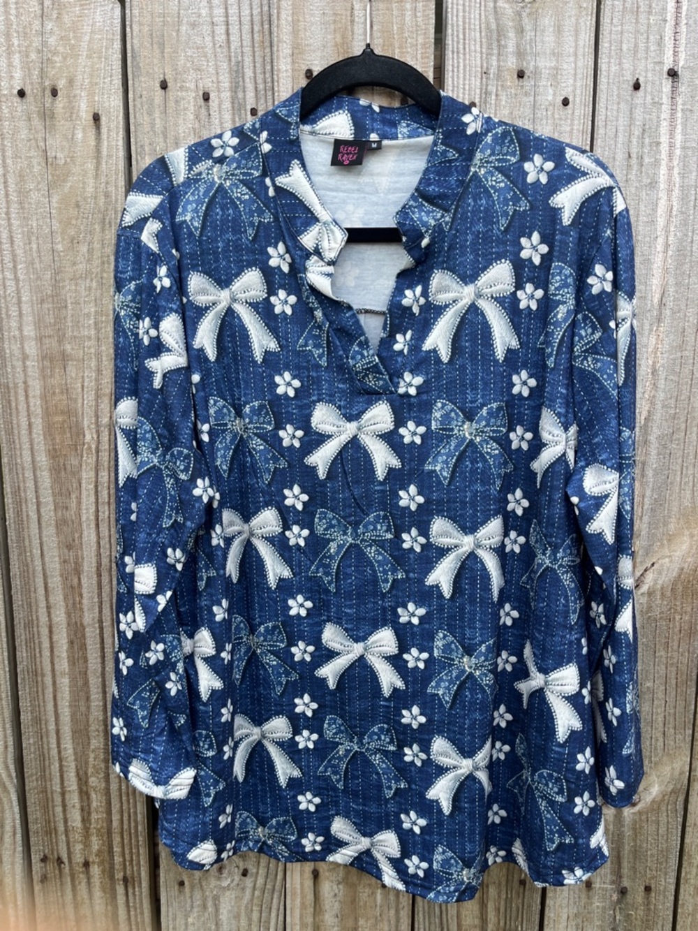 Renuar Women's Navy Bow-Print Long Sleeve Tunic